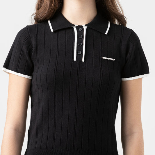POLO CROP TOP MONASTERY WOMEN SINNIA KNITTED BLACK